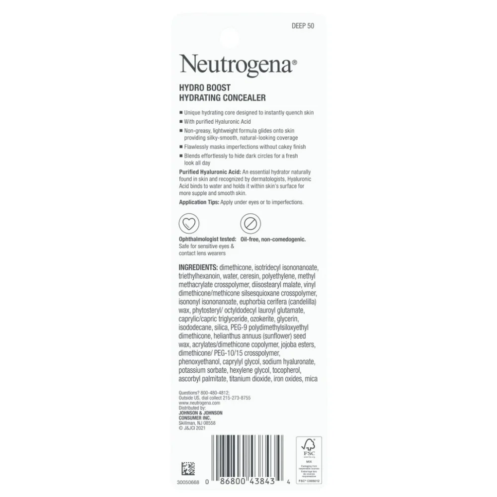 Neutrogena Hydro Boost Hydrating Concealer Stick, 50 Deep, 0.12 oz